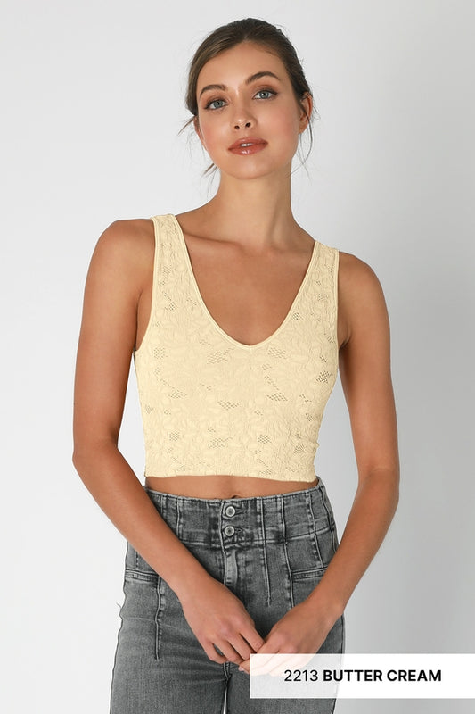NIKIBIKI Lace V Neck Tank Top BUTTERCREAM