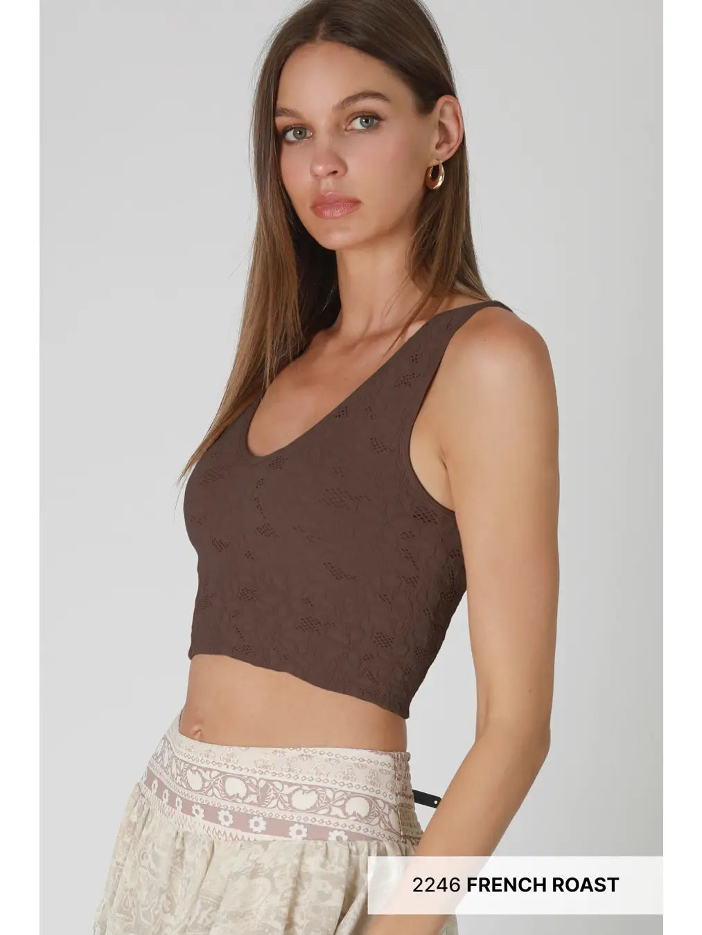 NIKIBIKI Lace V Neck Tank Top French Roast