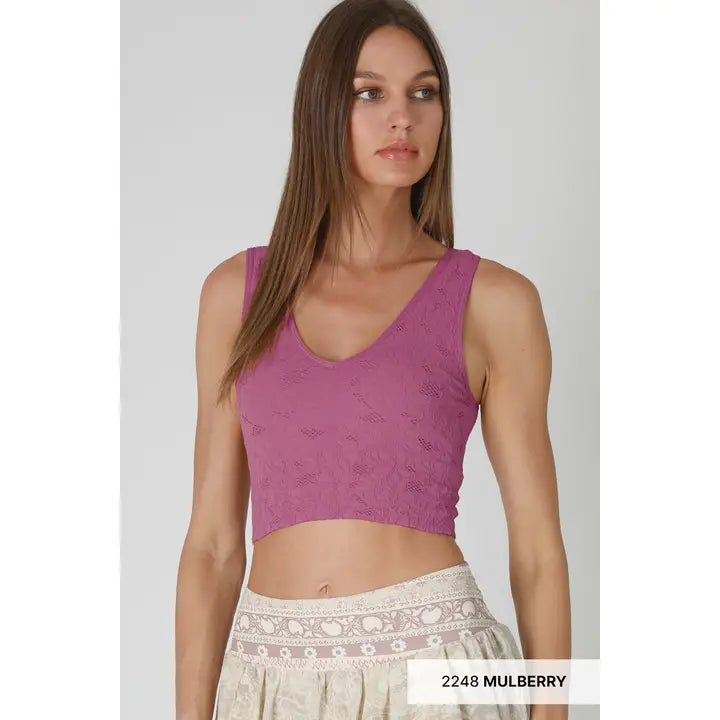 NIKIBIKI Lace V Neck Tank Top Mulberry