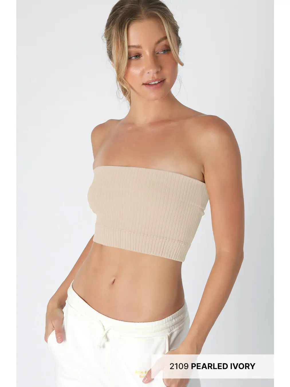 NIKIBIKI Wide Ribbed Tube Top PEARLED IVORY