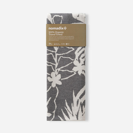 NOMADIX ORIGINAL ORGANIC TRAVEL TOWEL RETRO PALMS BLACK