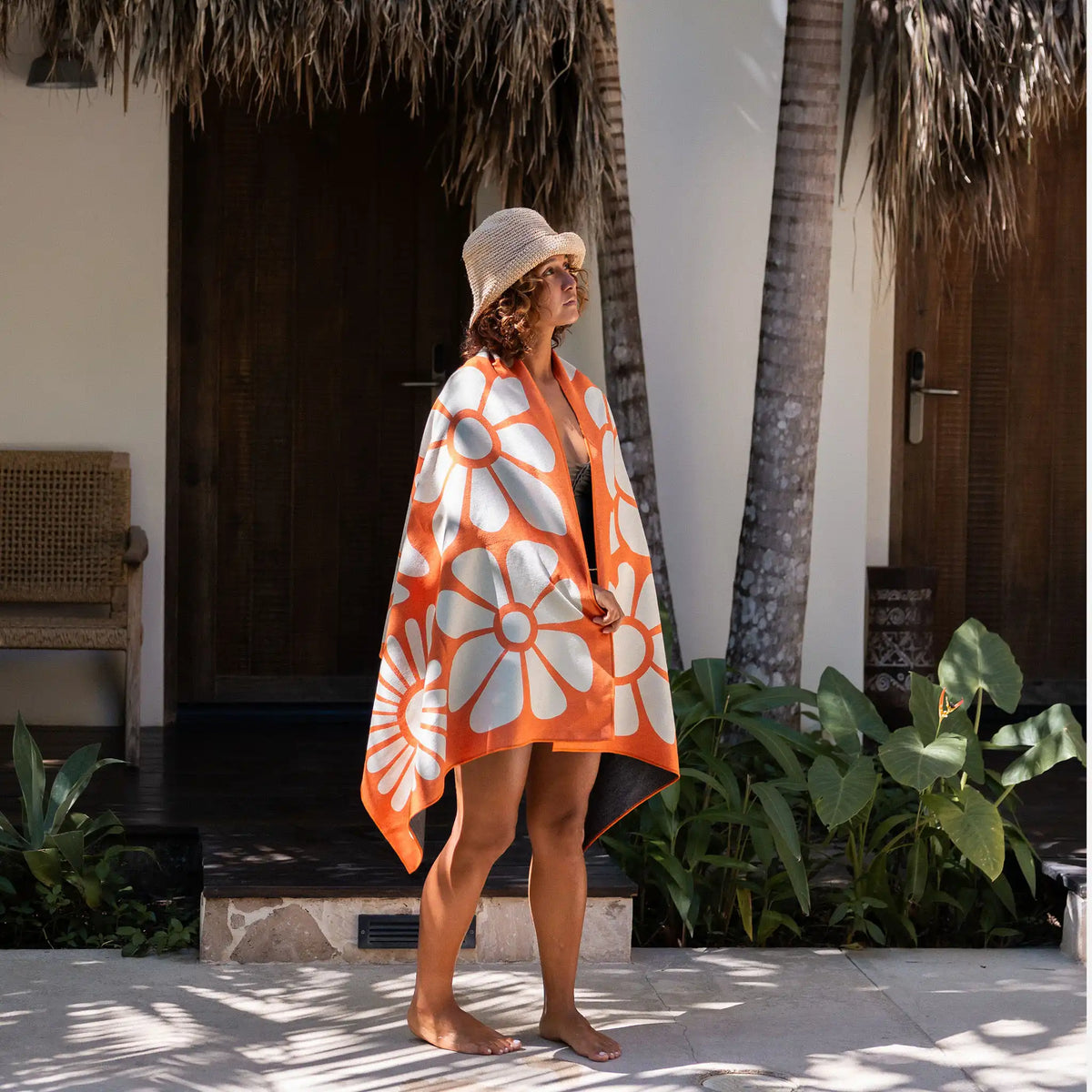 NOMADIX ORIGINAL YOGA TOWEL BIG FLOWERS EXPEDITION ORANGE