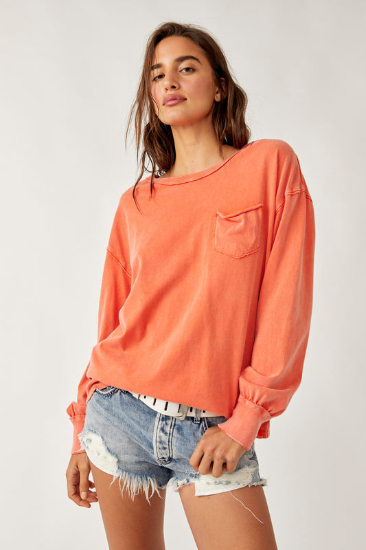 FREE PEOPLE WE THE FREE FADE INTO YOU LONG SLEEVE TEE MANDARIN RED