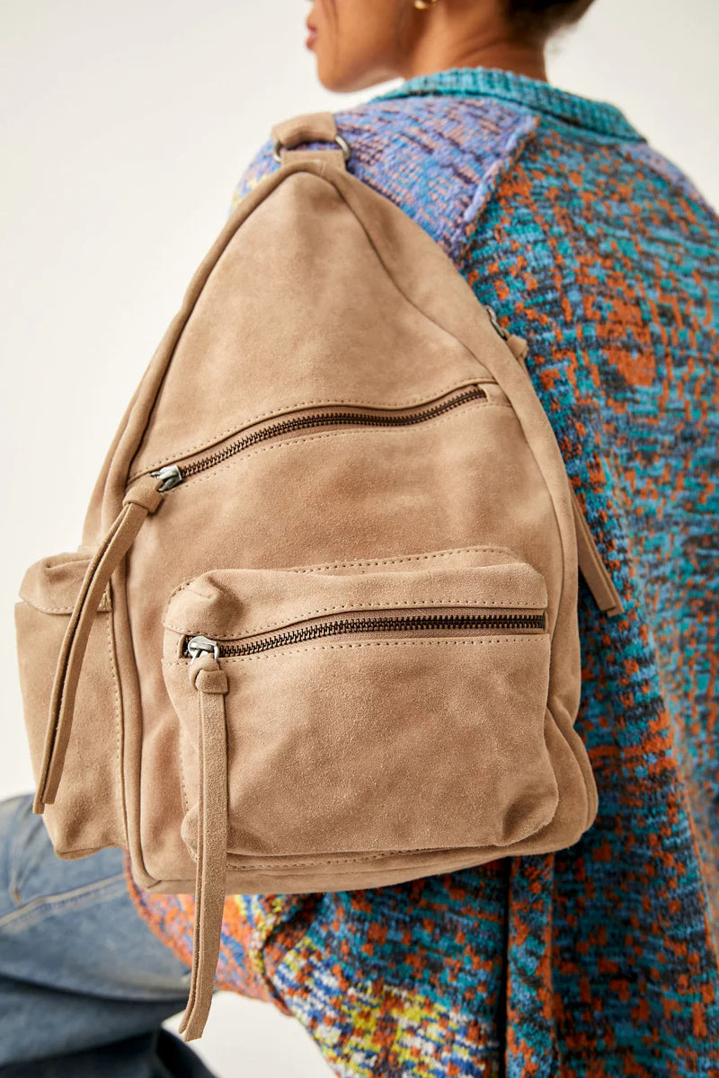 FREE PEOPLE OXFORD SUEDE SLING BAG MUSHROOM