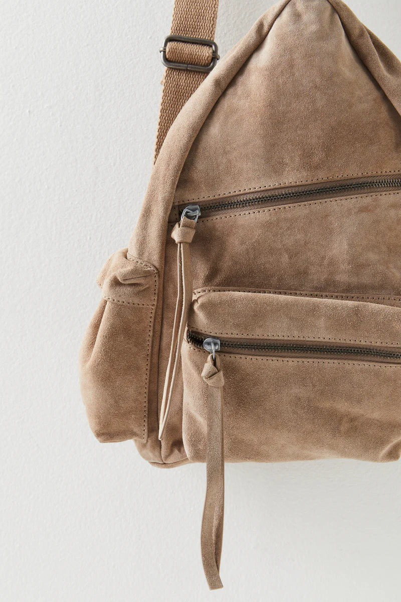 FREE PEOPLE OXFORD SUEDE SLING BAG MUSHROOM