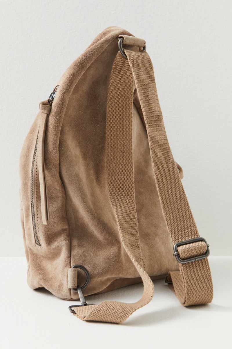FREE PEOPLE OXFORD SUEDE SLING BAG MUSHROOM