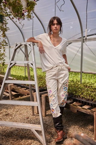 FREE PEOPLE NINA V NECK TEE IVORY