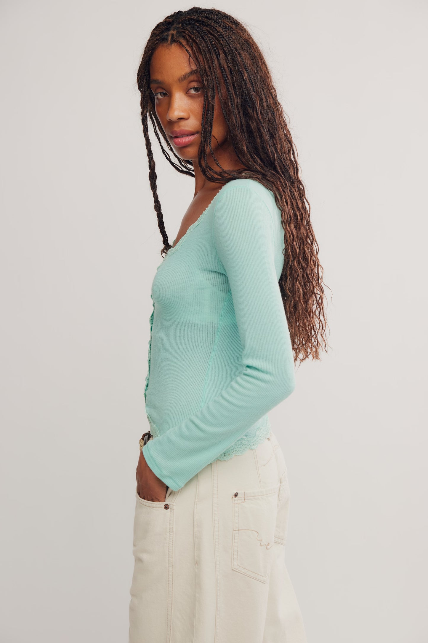 FREE PEOPLE BIG LOVE RIB CARDI LOCAL SEA