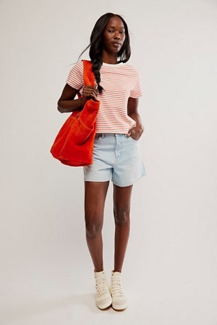 FREE PEOPLE SUEDE CARAVAN TOTE RED ORANGE