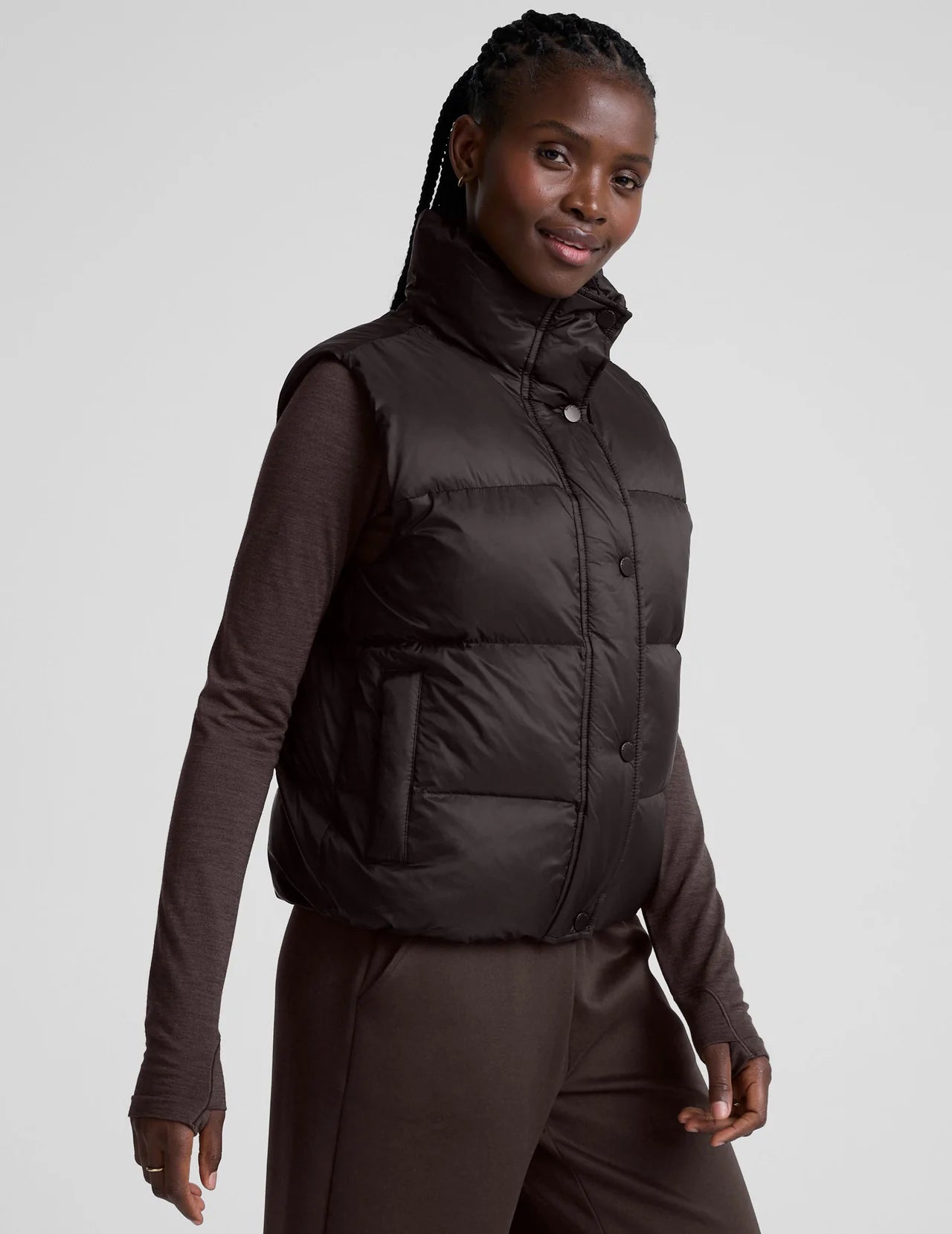 BEYOND YOGA BIG COZY PUFFER VEST DARK CHOCOLATE