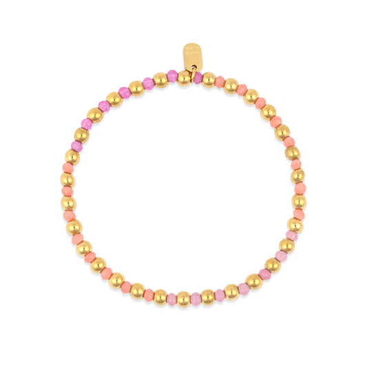 PURA VIDA BALL BEAD &amp; STONE STRETCH BRACELET GOLD