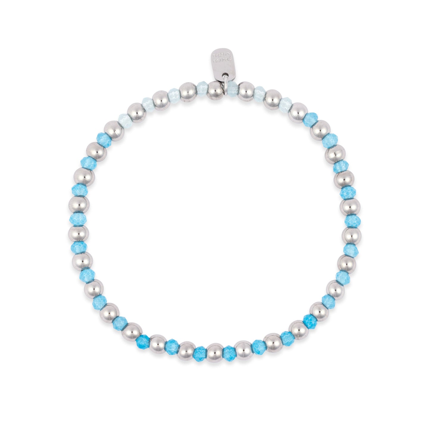 PURA VIDA BALL BEAD & STONE STRETCH BRACELET SILVER