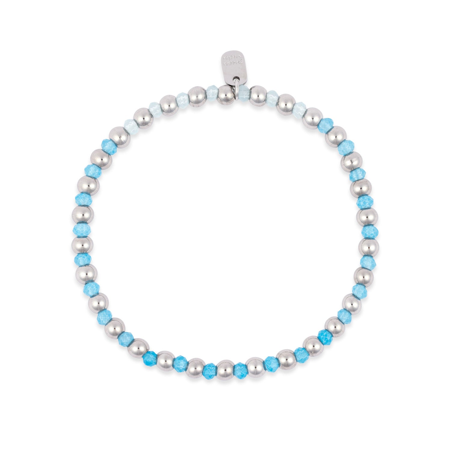 PURA VIDA BALL BEAD & STONE STRETCH BRACELET SILVER
