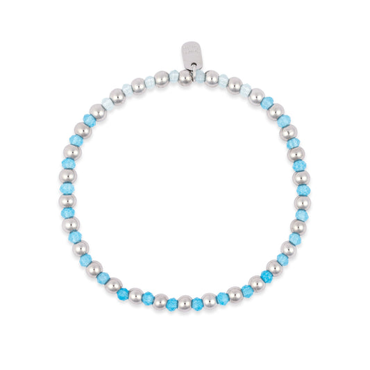 PURA VIDA BALL BEAD & STONE STRETCH BRACELET SILVER
