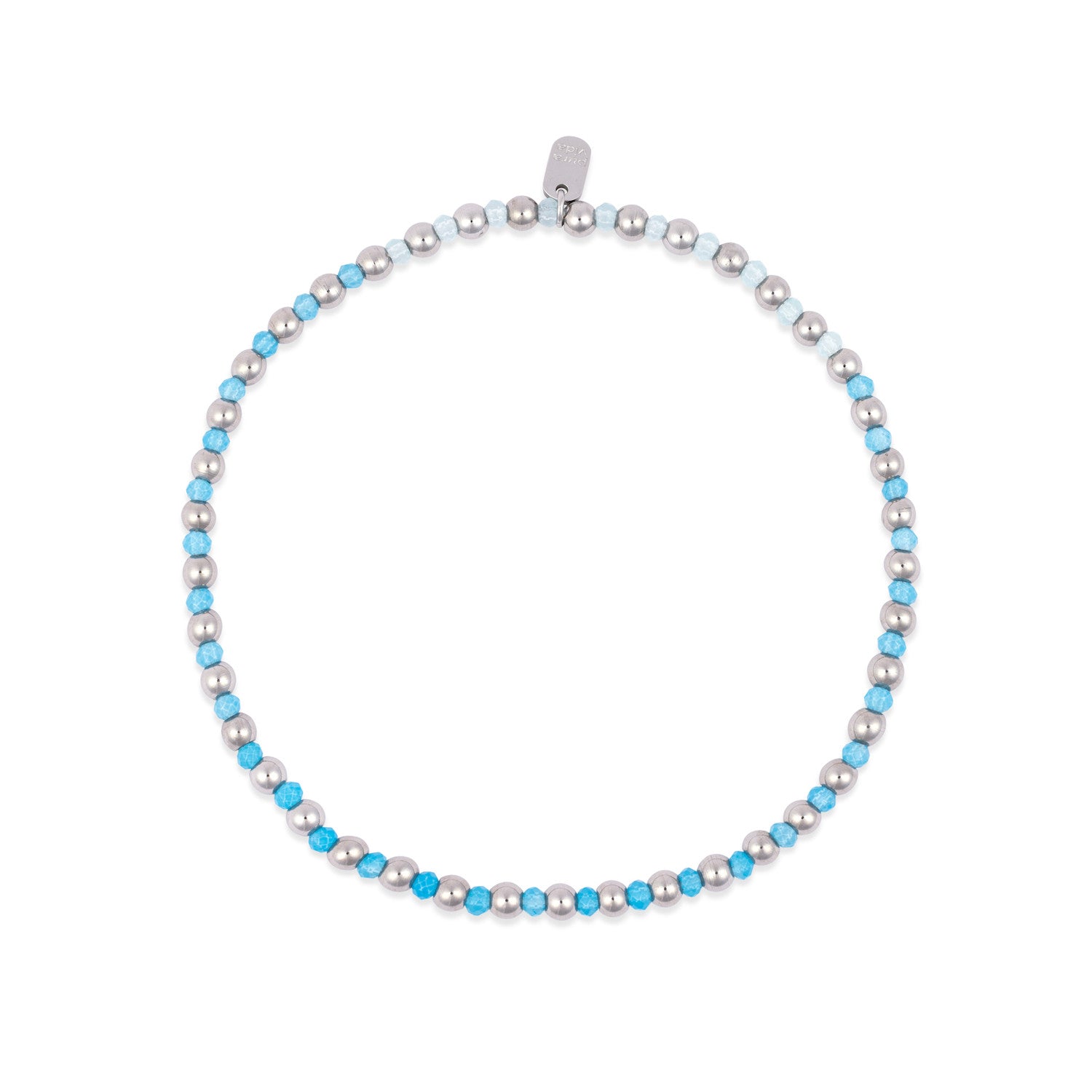 PURA VIDA Ball Bead And Stone Stretch Anklet Silver