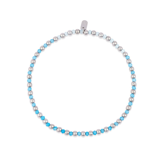 PURA VIDA Ball Bead And Stone Stretch Anklet Silver