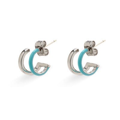 PURA VIDA DOUBLE HOOP HUGGIES EARRINGS SILVER TURQUOISE