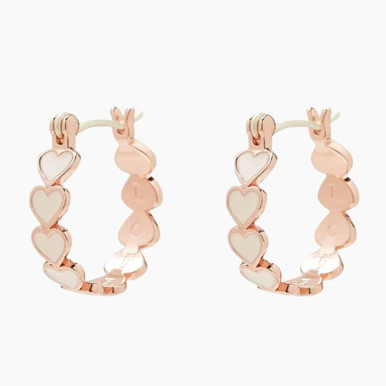 PURA VIDA LOVE ENAMEL HEART HOOP EARRINGS ROSE GOLD