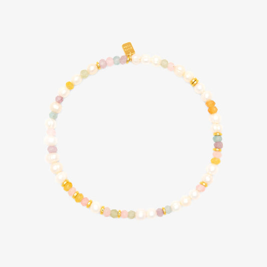 PURA VIDA  MIXED BEAD STRETCH ANKLET VENICE GOLD