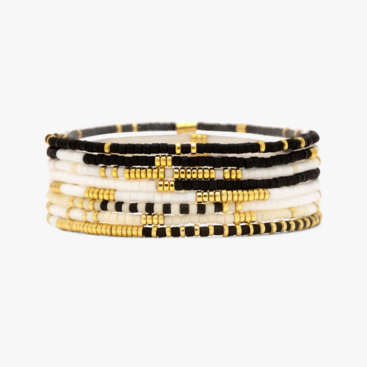 PURA VIDA MIXED SEED BEAD GOLD STRETCH BRACELET SET OF 8
