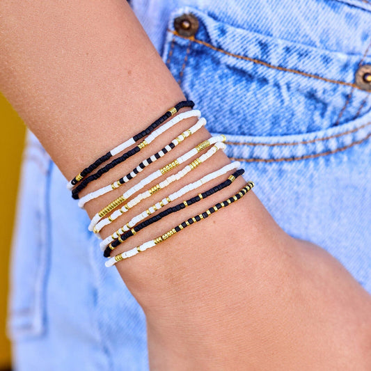 PURA VIDA MIXED SEED BEAD GOLD STRETCH BRACELET SET OF 8
