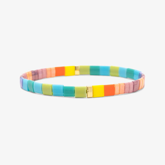PURA VIDA PARADISE TILE BEAD GOLD STRETCH BRACELET