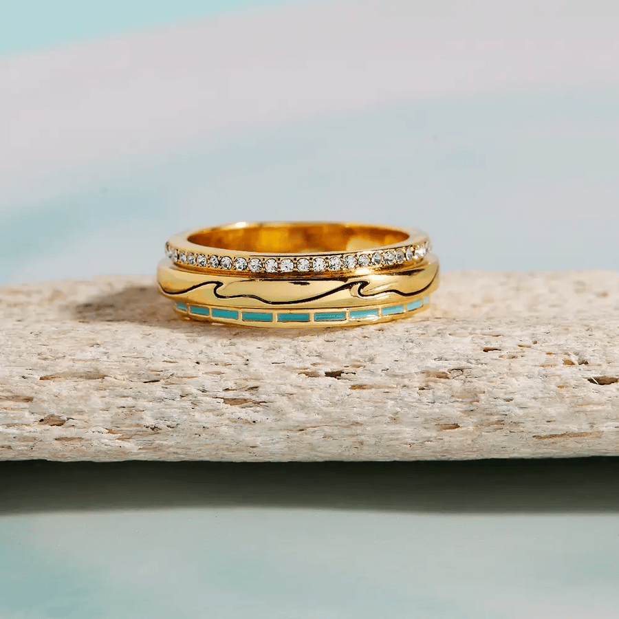 PURA VIDA TURQUOISE WAVE FIDGET RING GOLD