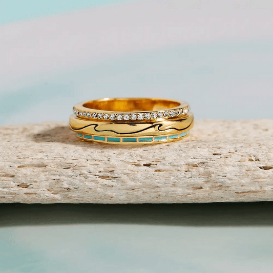 PURA VIDA TURQUOISE WAVE FIDGET RING GOLD