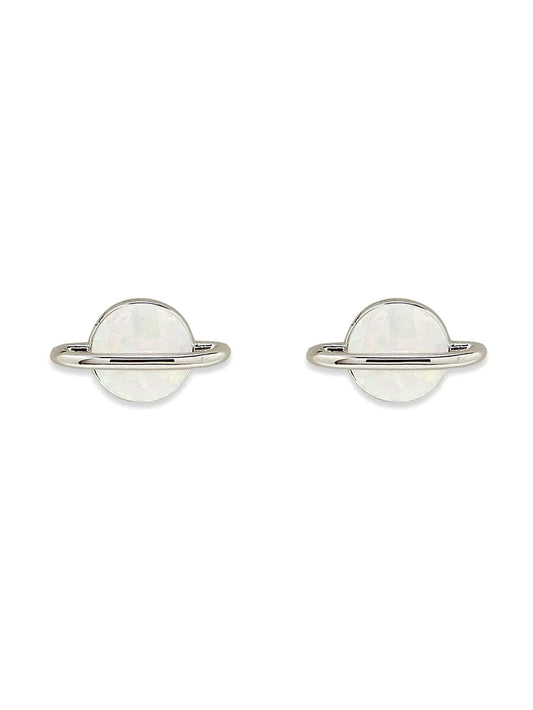 PURA VIDA WHITE OPAL SATURN STUD EARRINGS SILVER NEW!