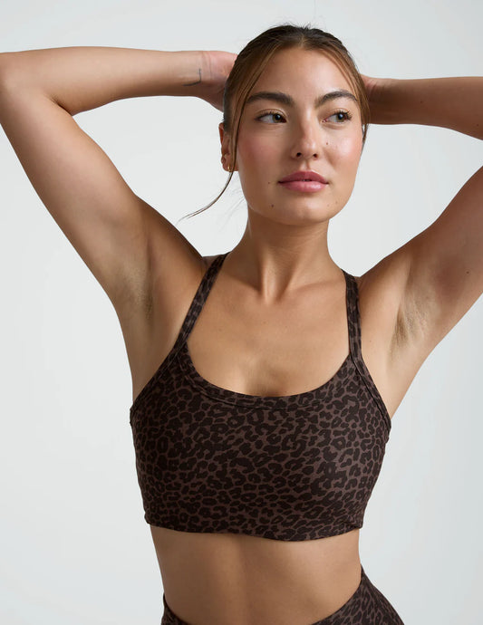 BEYOND YOGA SOFTMARK SLIM RACERBACK BRA ESPRESSO LEOPARD