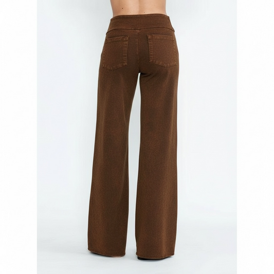 CHATOYANT MINERAL WASH WIDE LEG PANT BROWN NEW!