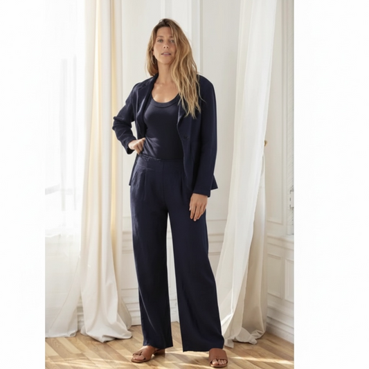 MILA ORGANIC LINEN PLEAT PANT NAVY