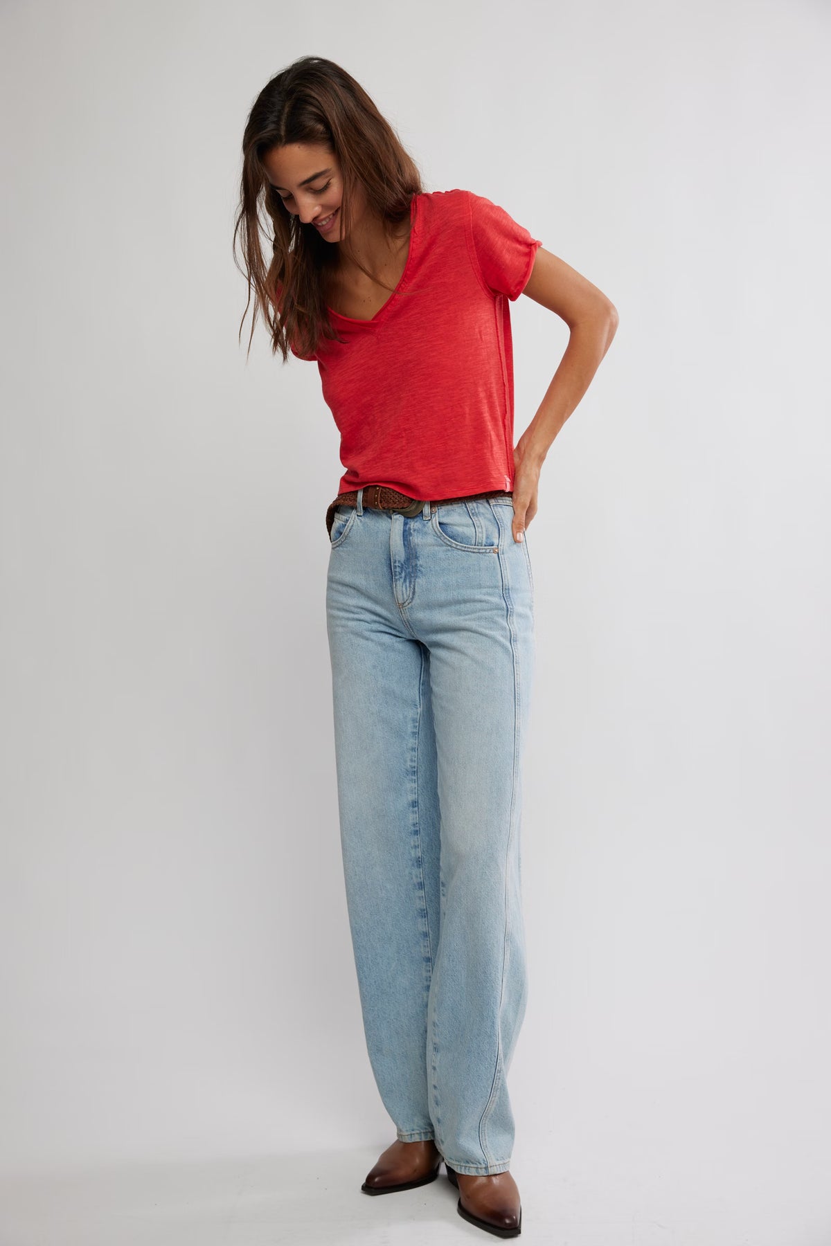 FREE PEOPLE WE THE FREE TAKE 2 TEE RACING RED COMBO