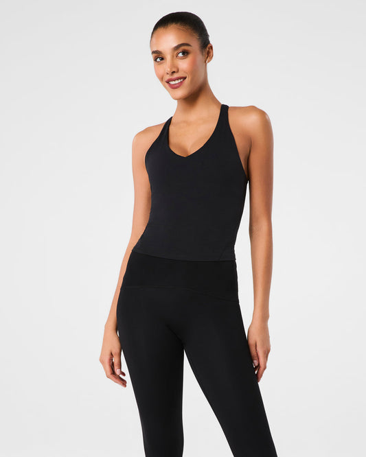 SALE SPANX BOOST UP V-NECK SHELF TANK VERY BLACK
