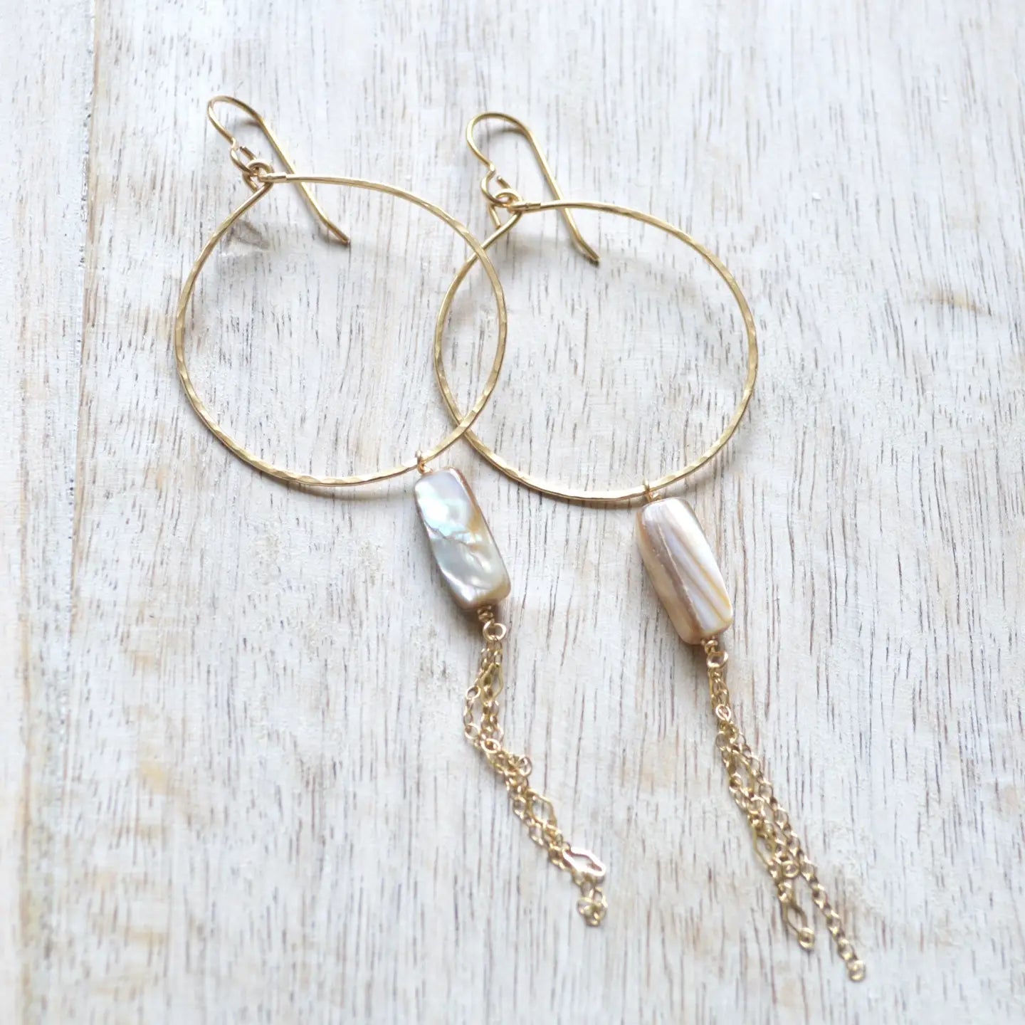 SALTY BUT SWEET Beige Mother of Pearl Hoop Earrings