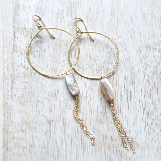 SALTY BUT SWEET Beige Mother of Pearl Hoop Earrings
