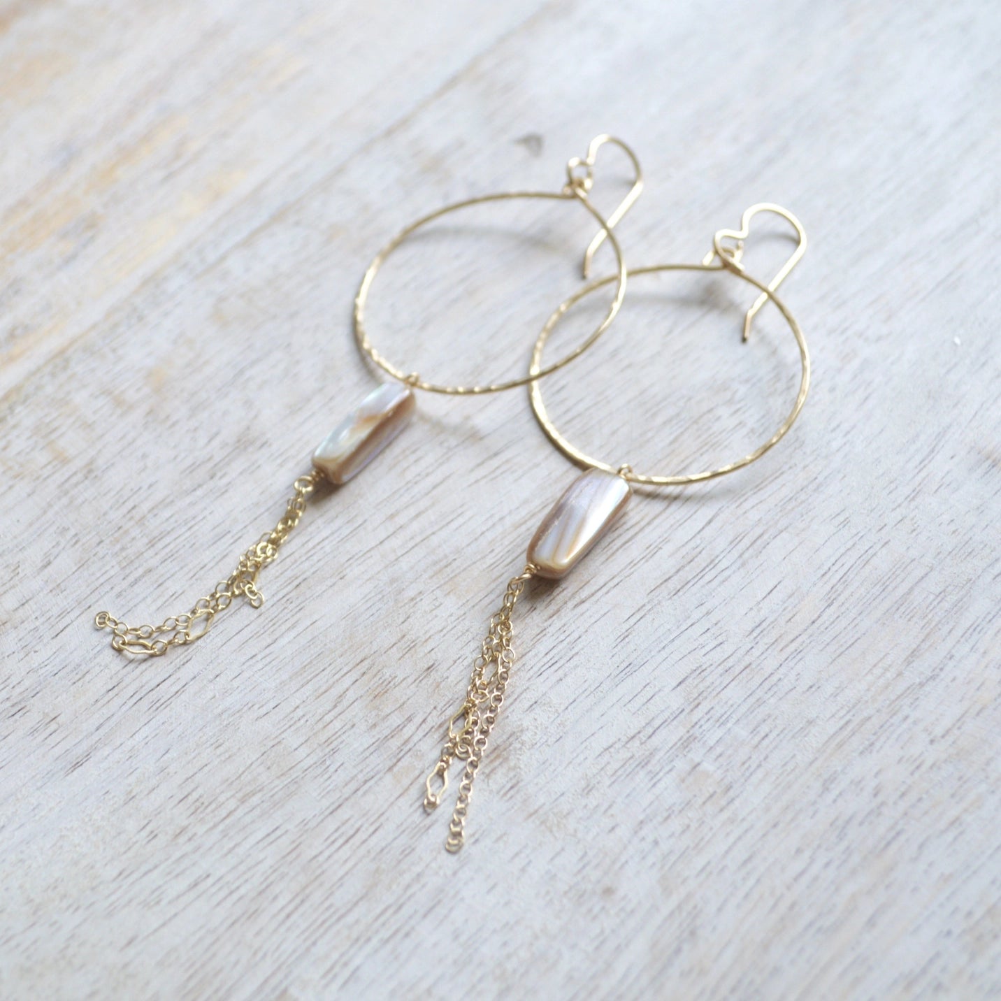 SALTY BUT SWEET Beige Mother of Pearl Hoop Earrings
