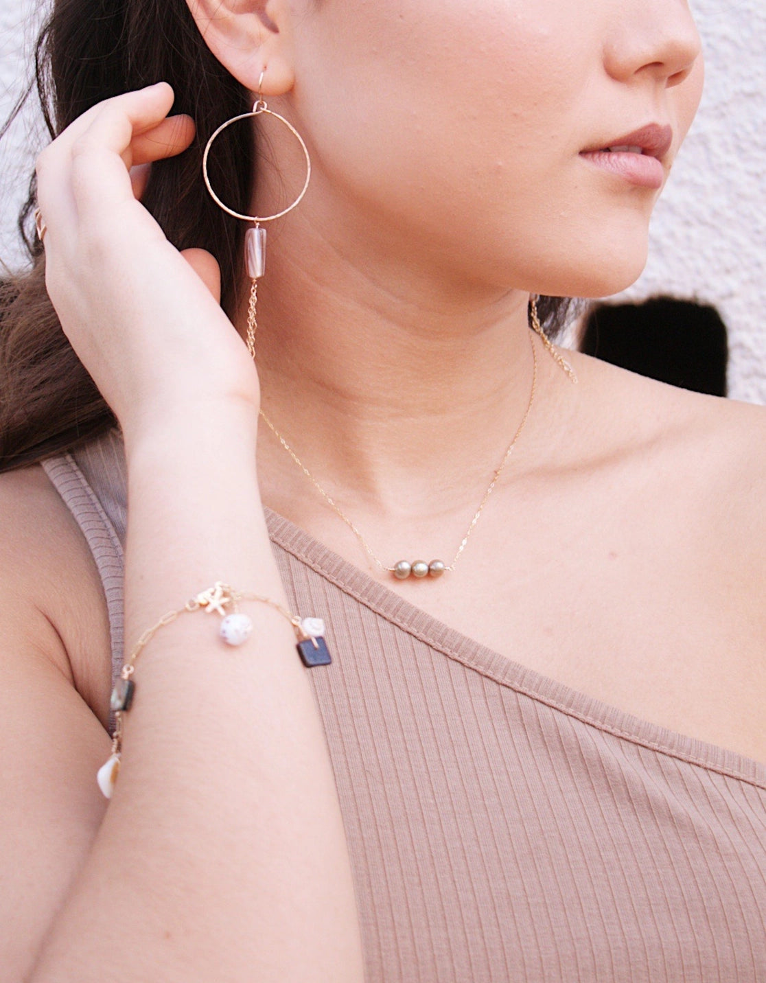 SALTY BUT SWEET Beige Mother of Pearl Hoop Earrings