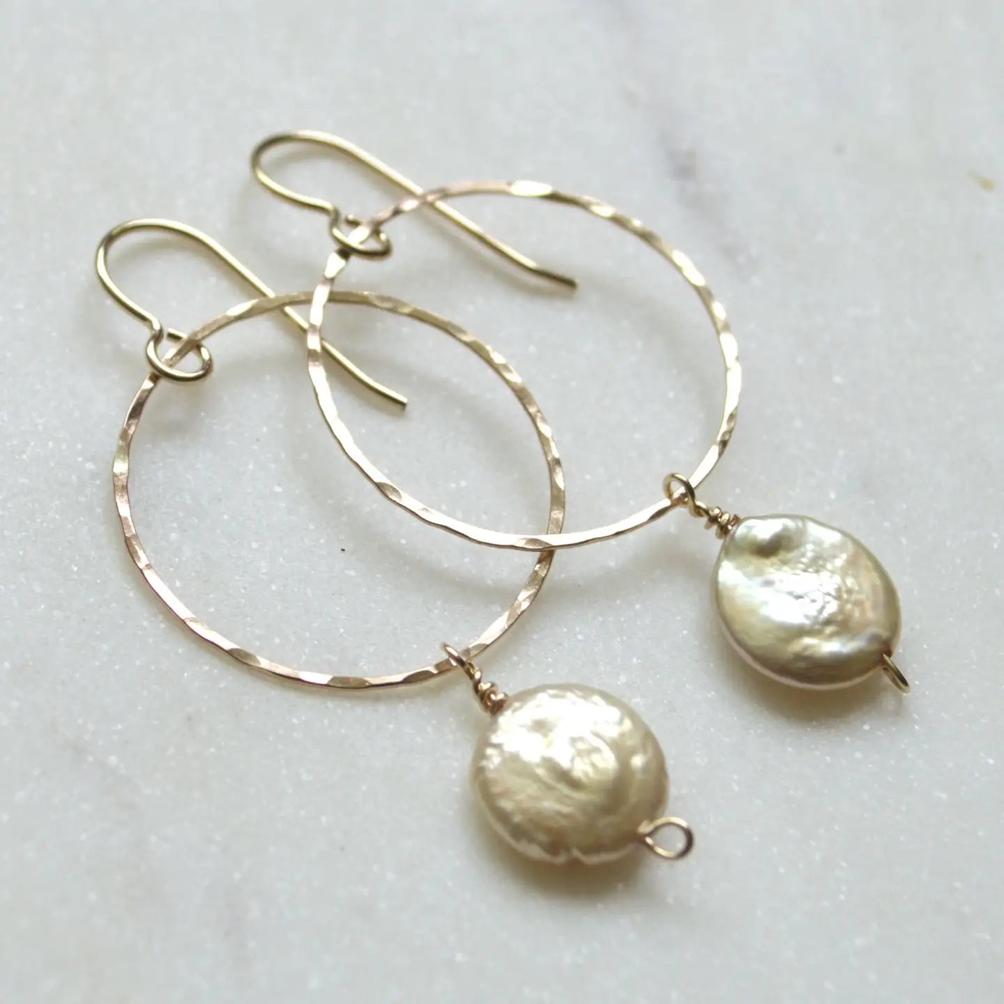  SALTY BUT SWEET Champagne Pearl Hoop Earrings