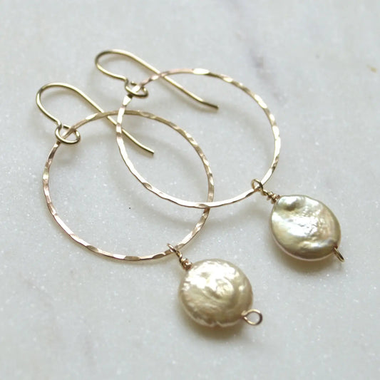  SALTY BUT SWEET Champagne Pearl Hoop Earrings