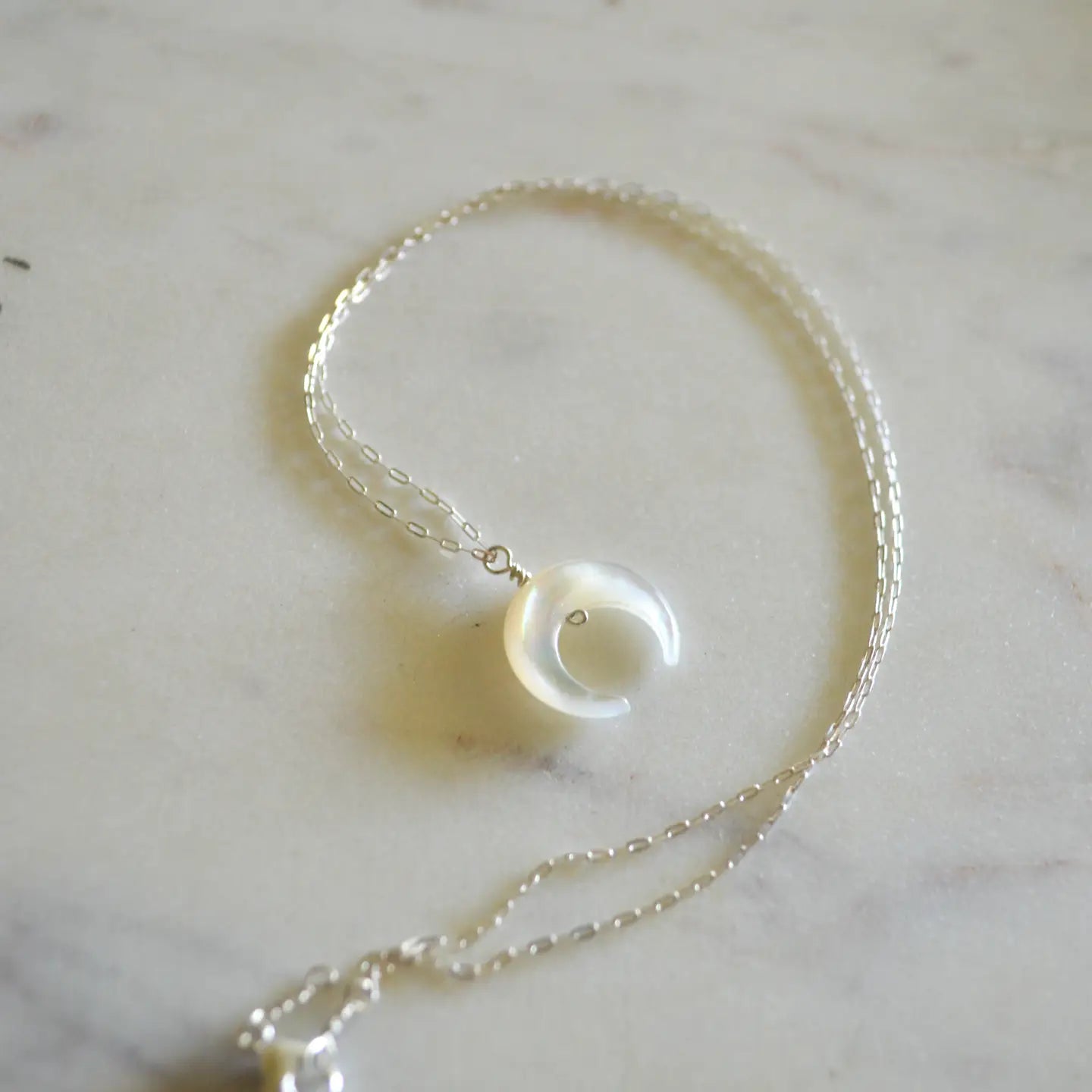SALTY BUT SWEET MOTHER OF PEARL CRESCENT NECKLACE SILVER