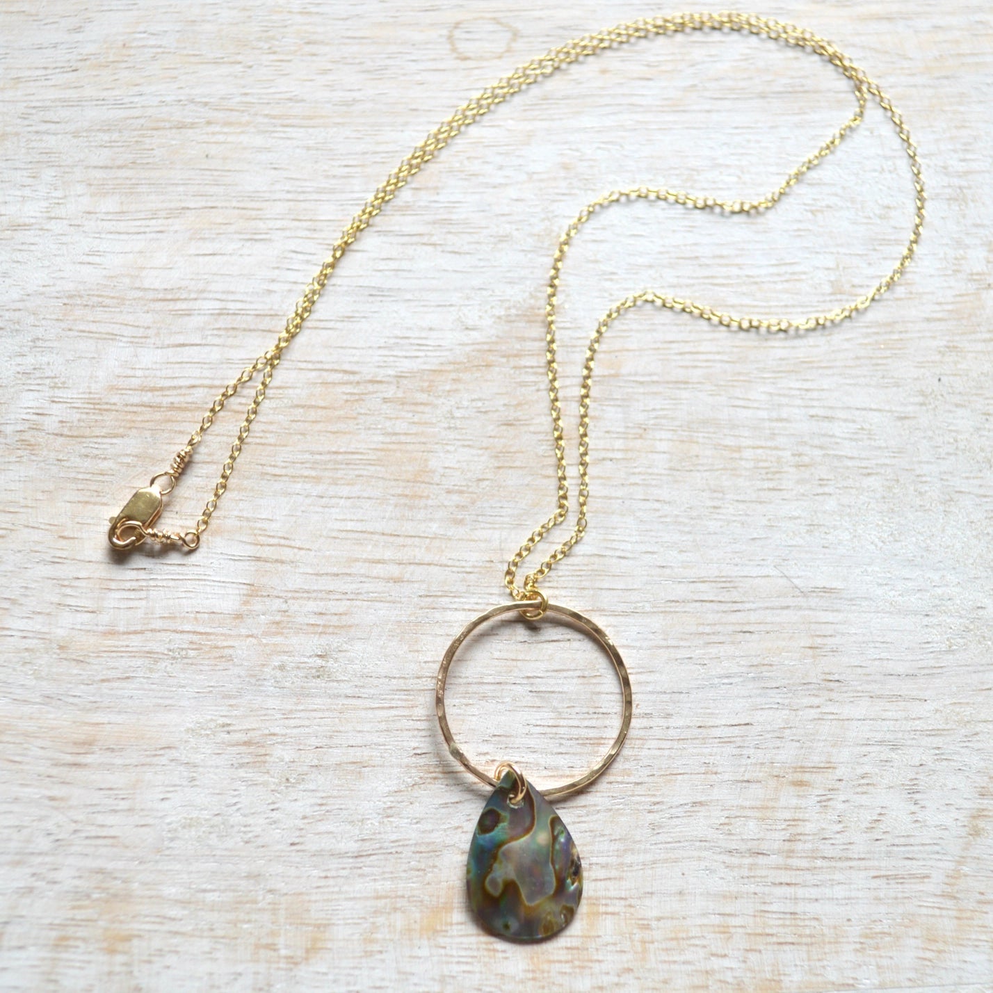 SALTY BUT SWEET PAUA SHELL HOOP NECKLACE GOLD 