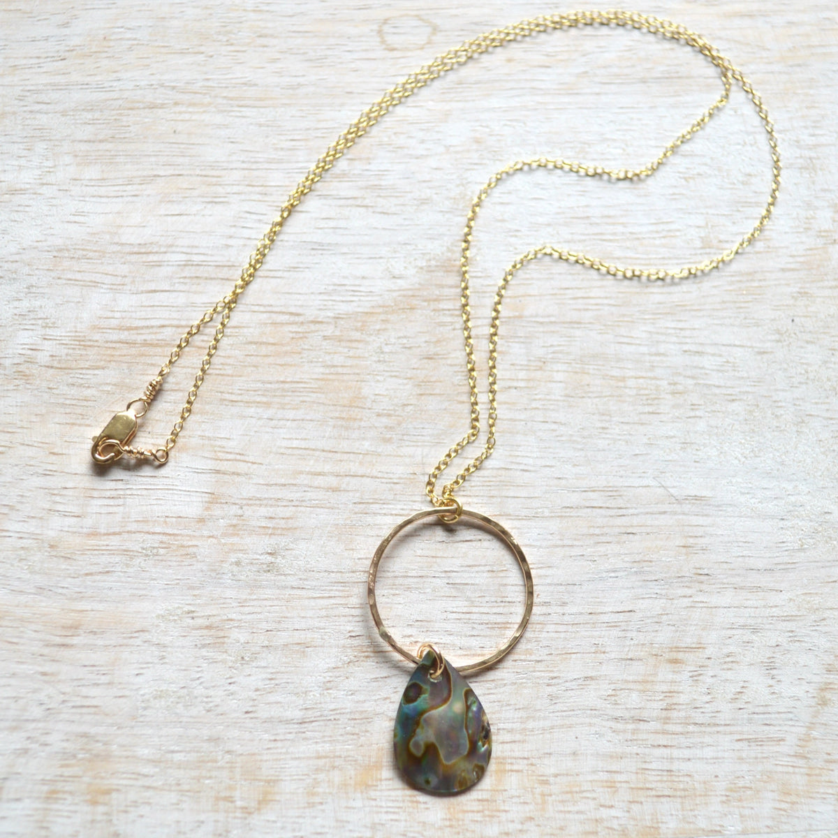 SALTY BUT SWEET PAUA SHELL HOOP NECKLACE GOLD 