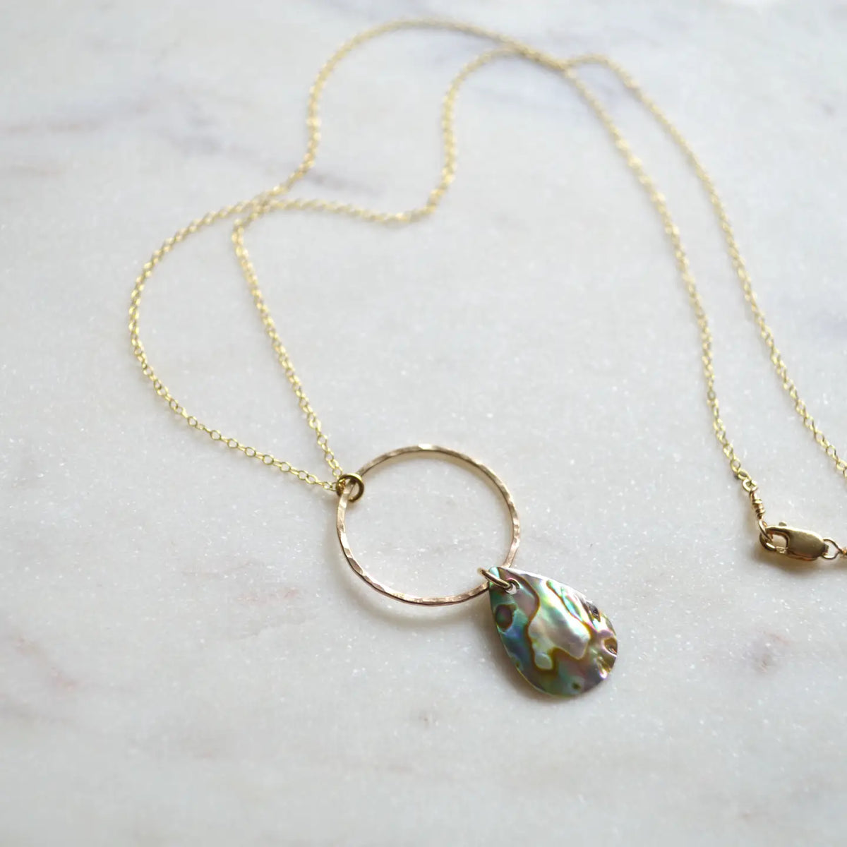 SALTY BUT SWEET PAUA SHELL HOOP NECKLACE GOLD 