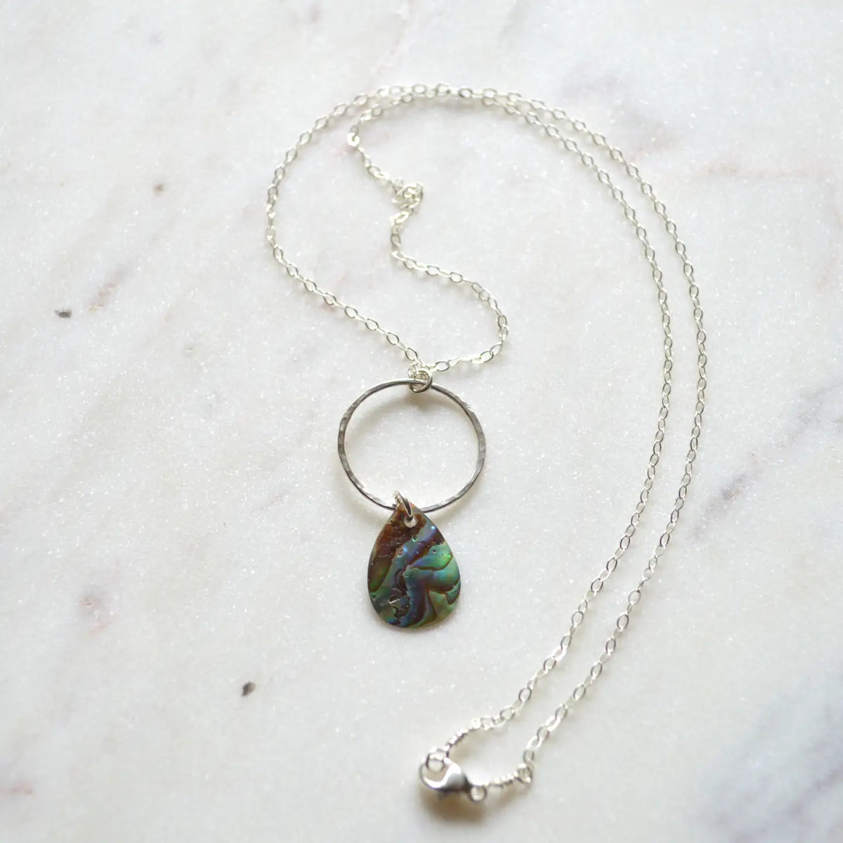 SALTY BUT SWEET PAUA SHELL HOOP NECKLACE SILVER