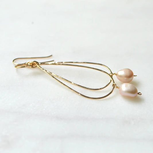 SALTY BUT SWEET PEACH PEARL TEARDROP EARRINGS