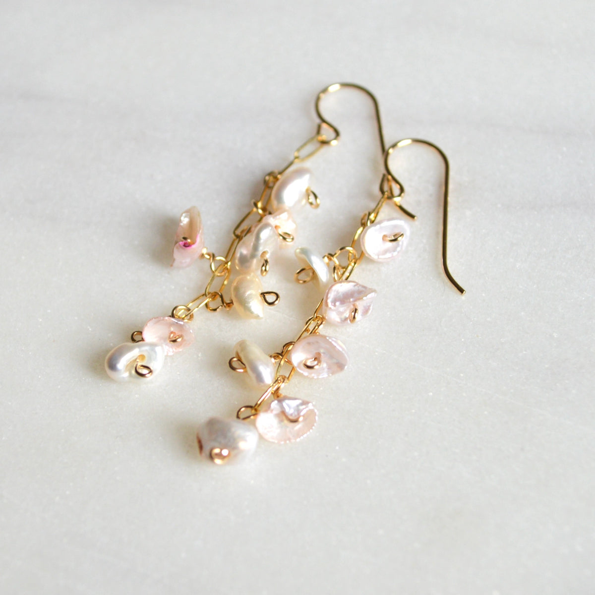 SALTY BUT SWEET PINK AND WHITEE KESHI PEARL EARRINGS