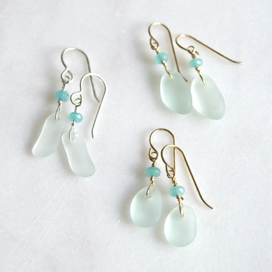 SALTY BUT SWEET SALTY BUT SWEET Tiny Seafoam Sea Glass Earrings GF