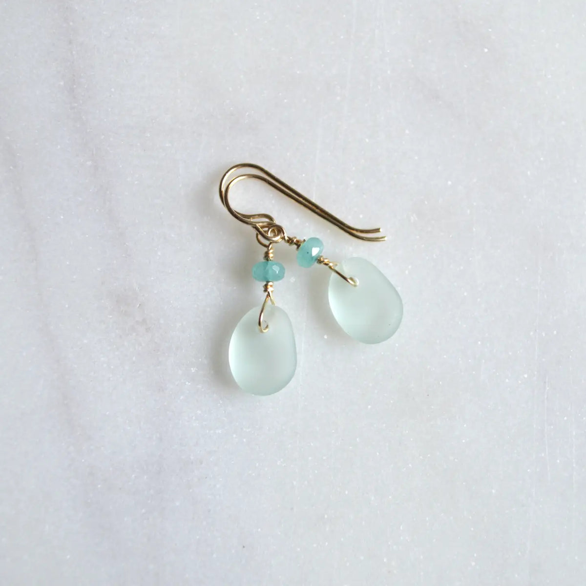 SALTY BUT SWEET TINY SEA FOAM GLASS EARRINGS GOLD 