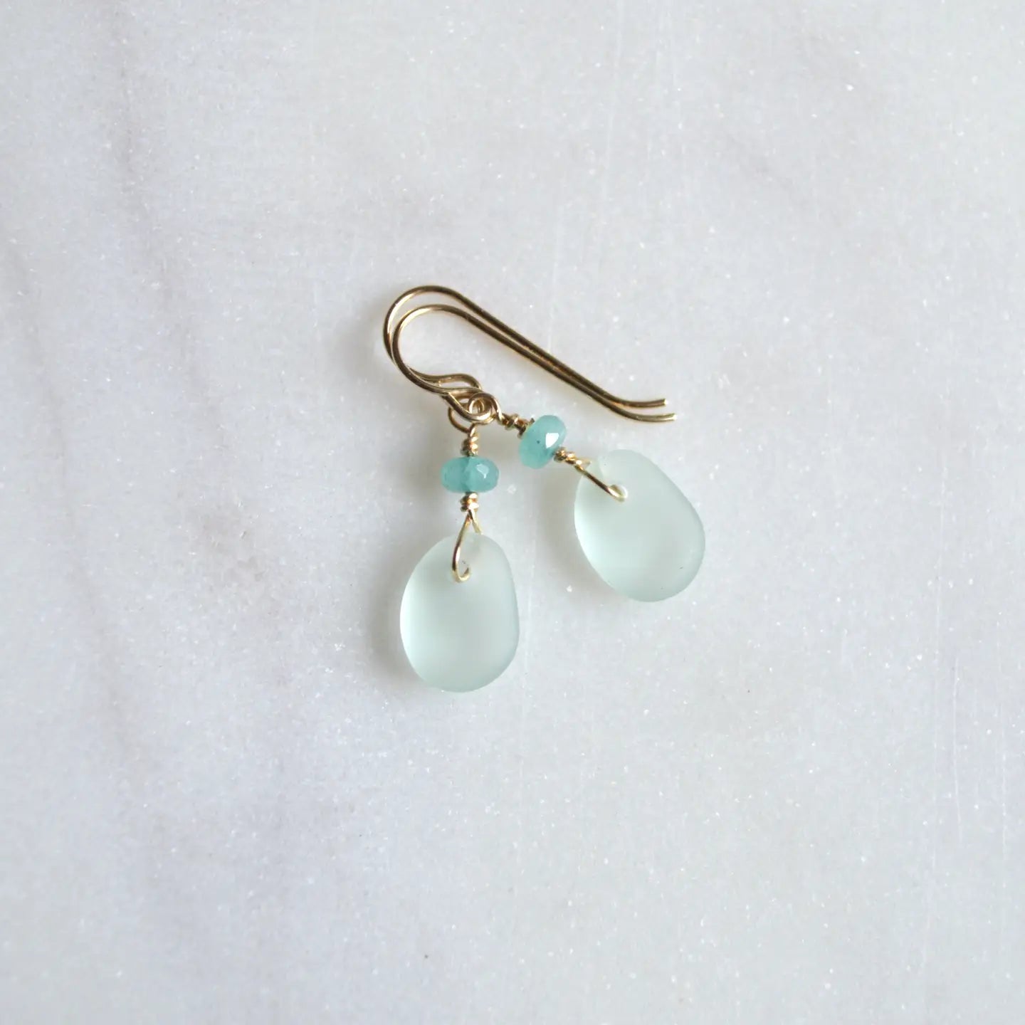 SALTY BUT SWEET TINY SEA FOAM GLASS EARRINGS GOLD 
